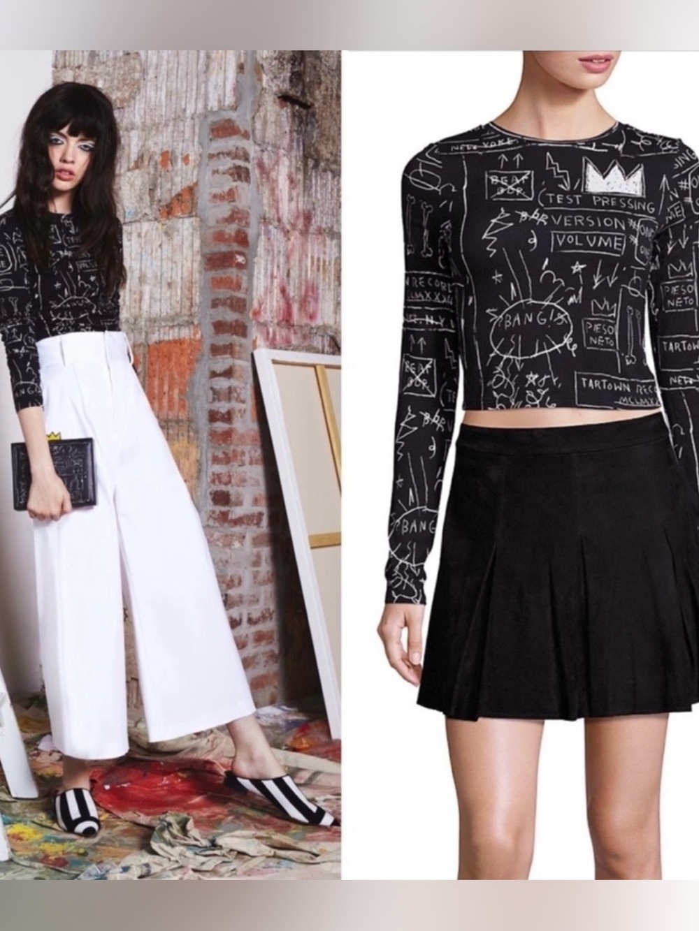 Alice + Olivia x Basquiat Delaina Printed Beat Bop Crop Top SIZE:S/P